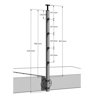 Poteau terminaison avec 4 supports de lisses (supports borgnes) (fixation à l'anglaise sans platine)